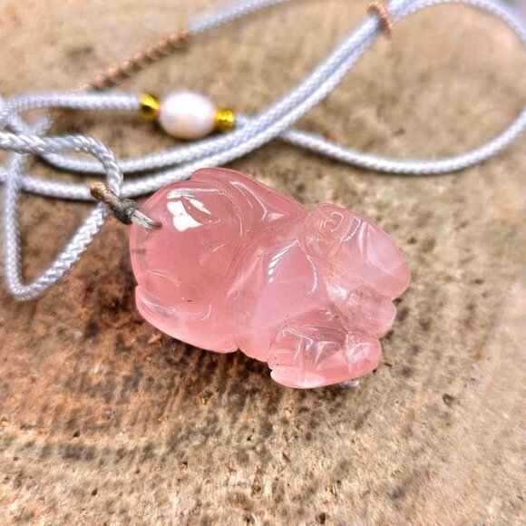 Nature Rose Quartz Pi Xiu Hand Braided Pendant Necklace - Picture 5 of 10
